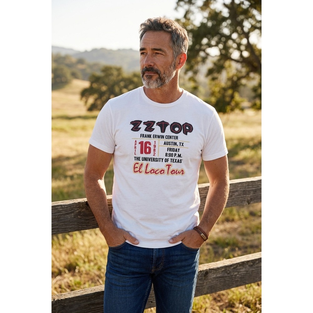 #007 Retro Brand ZZ Top El Loco Tour 1982 Austin TX T-Shirt Antique White XL NEW